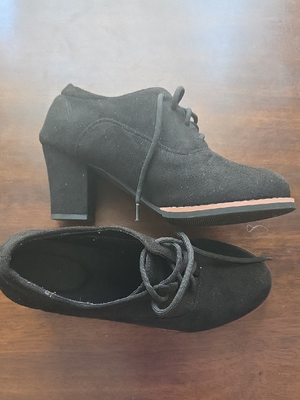 Women's Black Lace-Up Suede Block Heel Oxfords Sz 40 (8)